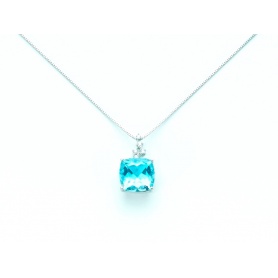 Gold Necklace with Blue Topaz and diamonds- KCLD 2881