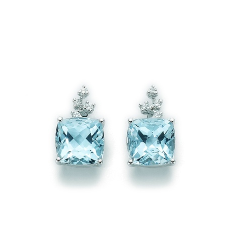 Gold Earrings with Blue Topaz and Diamond - KCLD2827