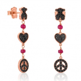 Motif earrings pendants with gemstones spinels and rubies - 314933570