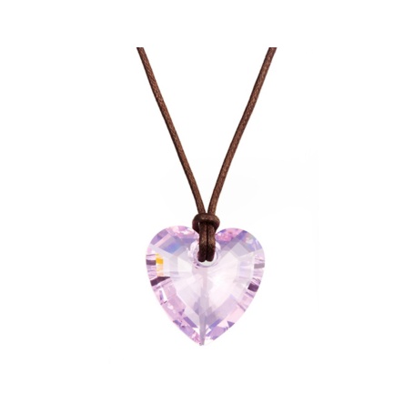 AVORA 10K Yellow Gold Pink Swarovski Crystal Elements Heart Pendant Necklace  with 18
