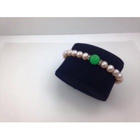Elastic bracelet with Green Jade and silver - B041V3G