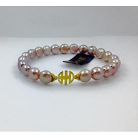 Mimi elastic purple pearls bracelet with logo in yellow gold - B040A03