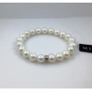 Elastic white large pearls bracelet with silver - B03901AR