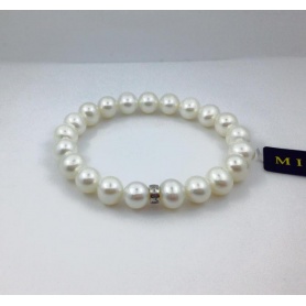 Elastic white large pearls bracelet with silver - B03901AR