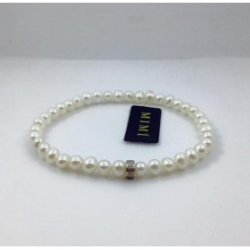 Elastisches Armband mit kleinen weissen Perlen und Silber-B02301ARL