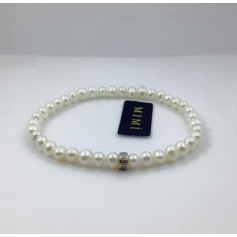 Bracciale elastica con perle bianche piccole e argento -B02301ARL