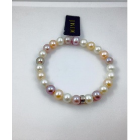 Elastic multicolor medium pearls bracelet with silver -B03804AR