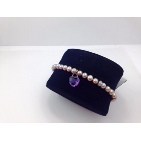 Elastic bracelet with pearls and amethyst purple heart - B023T3A