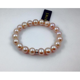 Bracciale elastica con perle viola grandi e argento - B03903AR