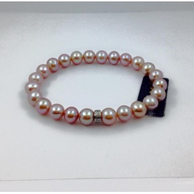 Elastic bracelet with purple medium pearls and silver -B03803AR