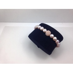 Elastic pink pearls bracelet with pink opal rose - B040G1S