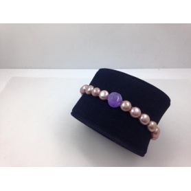 Elastic purple pearls bracelet with purple opal rose - B040G1L