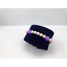 Elastic pink pearls bracelet with opal purple rose- B0403GL