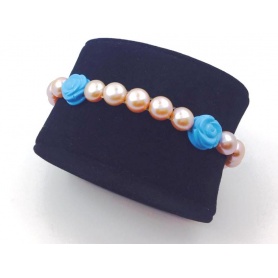 Elastic purple pearls bracelet with rose in Turquoise - B040G3K