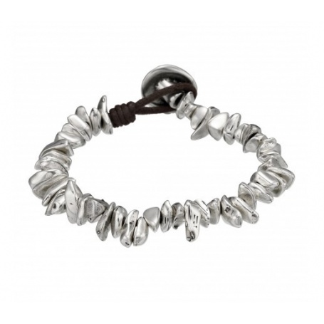 Uno de50 stones bracelet in silver metal and leather - Perez
