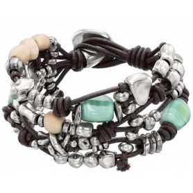 Uno de50 bracelet with leather, metal and beads - Good Rock