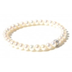 Elastisches Armband mit kleinen weissen Perlen und Silber-B02301AR