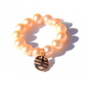 Elastic Ring pearls Mimi color cream with charms Well Every, rose gold - A023LR-C