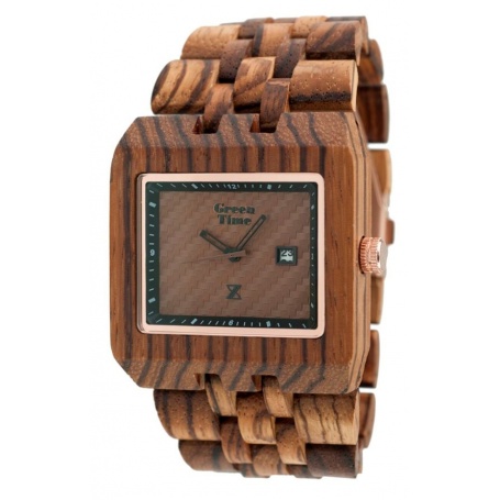 Rectangular watch Greentime in natural zebrawood