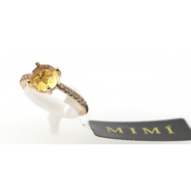 Mimi ring Happy line in gold rosè with Citrine stone and Diamonds cognac color