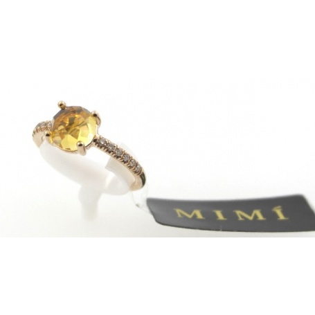 Mimi ring Happy line in gold rosè with Citrine stone and Diamonds cognac color