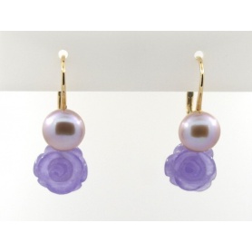 Mimi line Grace earrings in gold rosè with purple pearl and lavender Jade