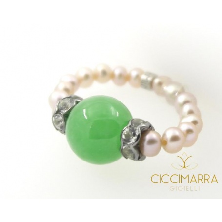 Mimi Green Jade and pearls ring - A023V3G
