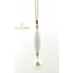 Collana Mimì in oro con agata bianca e perla - P254R1A1