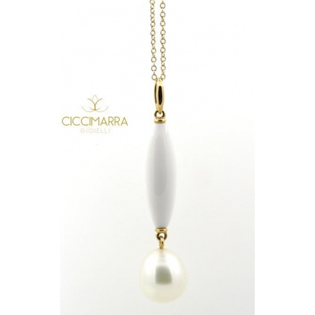 Mimi necklace in gold with white agate and pearl - P254R1A1