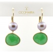 Mimi gold earrings with green jade and purple pearl - 0329R3G
