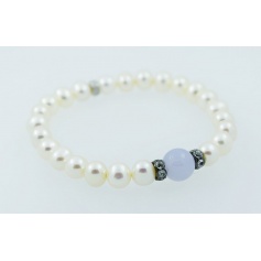 Mimi pearl bracelet with chalcedony stone and silver - B041T120