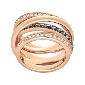 Dynamic Ring Swarovski large band with crystals metal gold plated