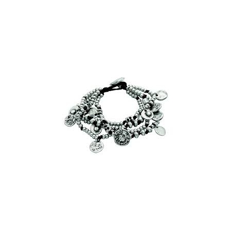 Uno de50 bracelet in metal and leather with beads collection Waterfallita