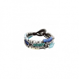 Bracelet Uno de 50 in metal and leather with colored stones