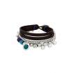 Bracelet Uno de50 in metal and leather with colored stones