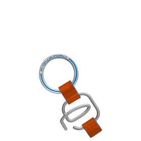 Piquadro logo keychain in leather-covered Blue Square orange