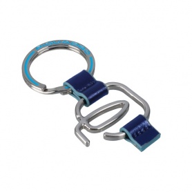 Piquadro logo keychain in leather-covered Blue Square eletric blue