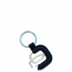 Piquadro logo keychain in leather-covered Blue Square night blue