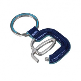Piquadro logo keychain in leather-covered Blue Square - color electric blue 