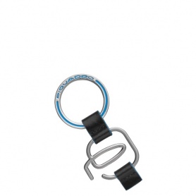 Piquadro logo keychain in leather-covered Blue Square black
