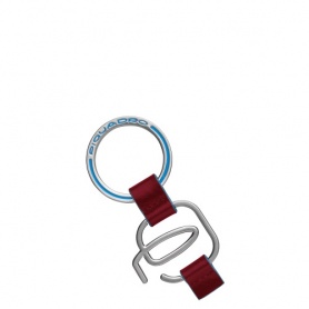 Piquadro logo keychain in leather-covered Blue Square Red