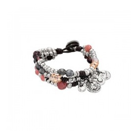 Bracelet S-pring Uno de50 in metal and leather with glasses beads