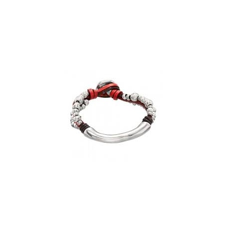 Uno de50 Bracelet UNISEX brown leather and silver metal red