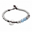 Uno de50 Bracelet UNISEX brown leather, silver metal and glass