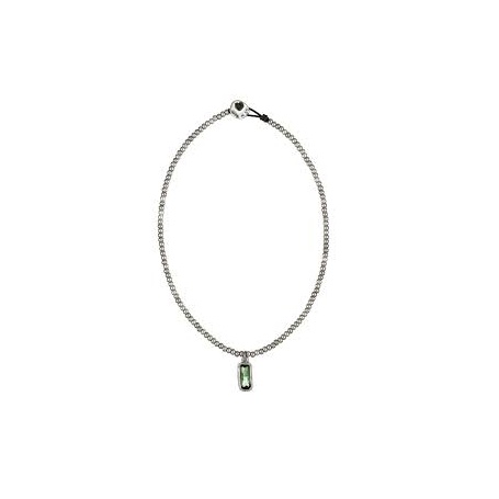 Uno de50 necklace in leather and silver plated with green crystal nuggets