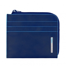 Piquadro leather zipper coin pouch Blue Square - PU3410B2/BLU3