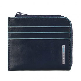 Piquadro leather zipper coin pouch Blue Square - PU3410B2/BLU2