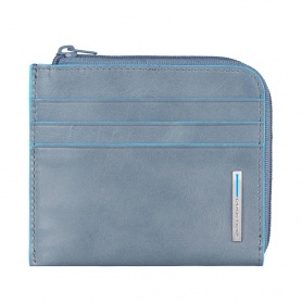 Piquadro leather zipper coin pouch Blue Square - PU3410B2/GR2