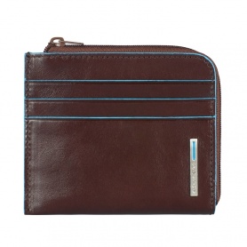 Piquadro leather zipper coin pouch Blue Square - PU3410B2/MO