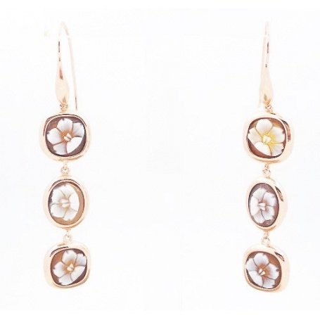 Earrings Italian Cameo in silver rose gold plates flower motif